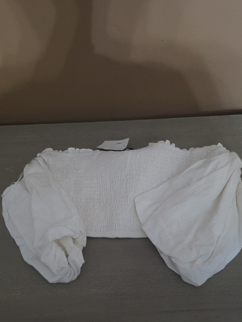 Vici White Smocked Off-Shoulder Puff Sleeve Crop Top
